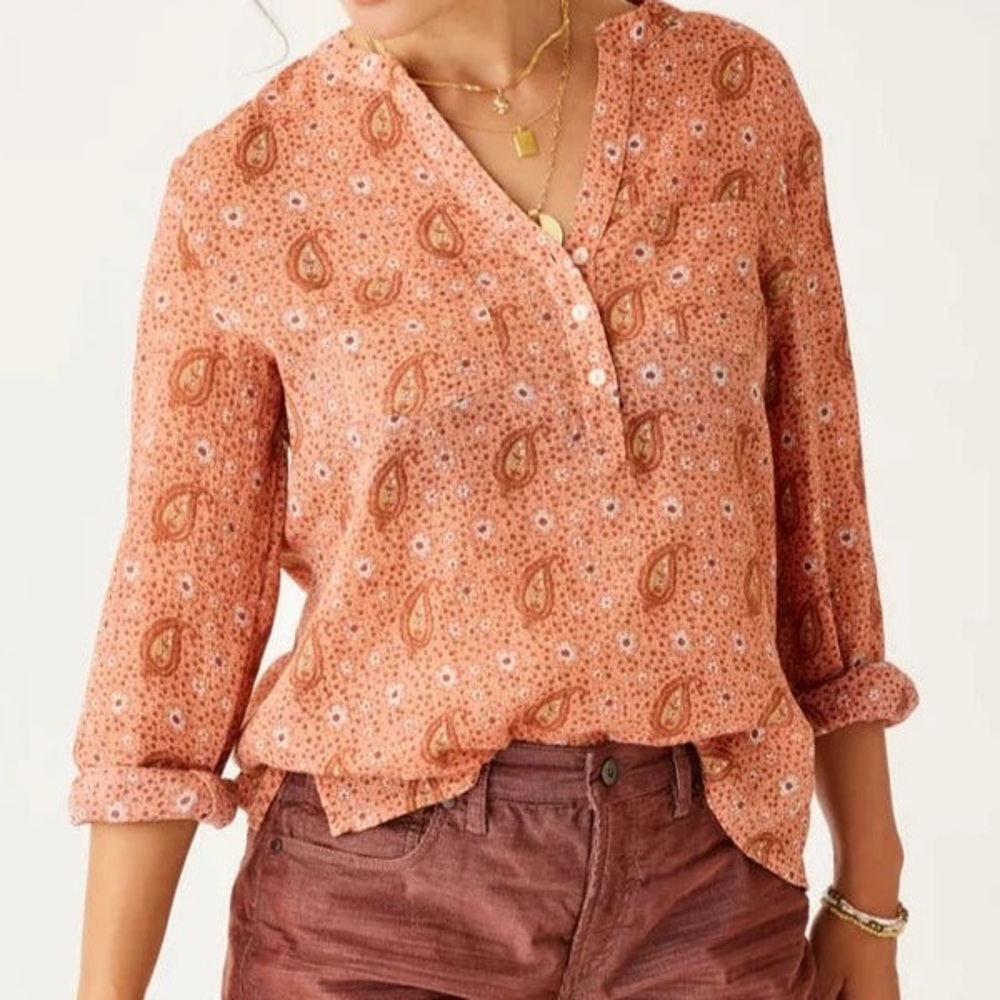 Carve Designs Dylan Gauze Paisley Orange Long Sleeve Boho Top
